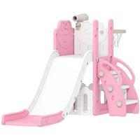 AIYAPLAY 5 in 1 Toddler Slide Set with Basketball Hoop for Age 1-3, Pink