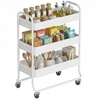 HOMCOM 3-Tier Storage Trolley, Storage Cart w/ Mesh Backets, Wheels, Refurbished