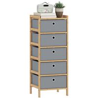 HOMCOM Chest of Drawers, 5 Drawers Dresser with Bamboo Frame, Grey Refurbished