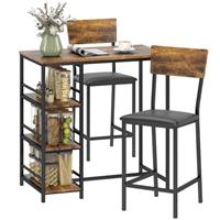 HOMCOM Industrial Bar Table Set, Storage, Padded Seats, Brown, Refurbished