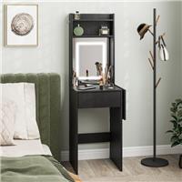 HOMCOM Compact Dressing Table w/ Lighted Mirror Open Shelves Drawer Refurbished