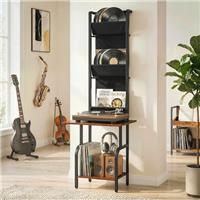 HOMCOM Vinyl Record Player Stand w/ Oxford Pockets Rustic Brown Refurbished