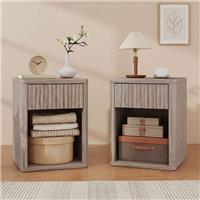 HOMCOM Modern Nightstand with Drawer and Open Shelf, Set of 2, Oak Refurbished