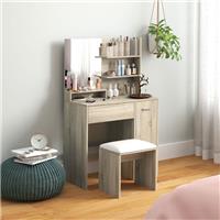 HOMCOM Dressing Table with Mirror and Stool, Makeup Desk for Bedroom Refurbished
