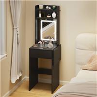 HOMCOM Compact Dressing Table w/ Lighted Mirror Open Shelves Drawer Refurbished