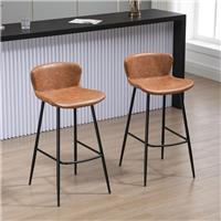 HOMCOM Bar Stools Set of 2 PU Leather Bar Chairs w/Back & Steel Legs Refurbished