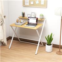 HOMCOM Folding Desk with 2-Tier Shelf for Home Office Refurbished