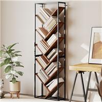 HOMCOM 10 Tier Tree Bookshelf Industrial Tall Bookcase Rustic Brown Refurbished