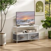 HOMCOM TV Cabinet, TV Console Unit with 2 Foldable Linen Drawers Refurbished