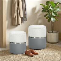 HOMCOM Round Storage Ottoman Set of 2, Nesting Footrest Stool, Refurbished