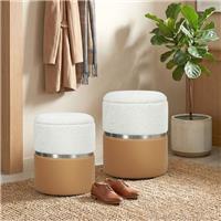 HOMCOM Round Storage Ottoman Set of 2, Nesting Footrest Stool, Refurbished