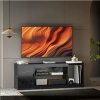 HOMCOM Marble Effect TV Stand Cabinet w/ Glass Shelf for 55 Inch TVs Refurbished