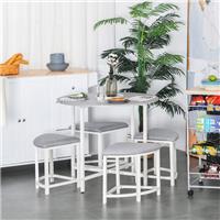 HOMCOM Modern Round Dining Table Set with 4 Upholstered Stools Refurbished