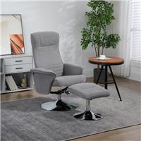 HOMCOM Upholstered Swivel Recliner Armchair with Ottoman, Grey Refurbished