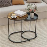 HOMCOM Nesting Side Table Set of 2, Industrial Round Nest of Tables Refurbished