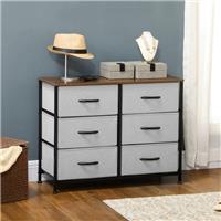 HOMCOM 6 Drawer Fabric Chest of Drawers w/ Wooden Top for Hallway Refurbished