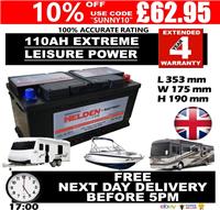 12V 110AH LEISURE BATTERY HEAVY DUTY LOW HEIGHT (110 AH AMP)100% ACCURATE RATING