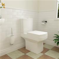 Bathroom Square Close Coupled Toilet Pan Cistern Soft Close Seat White WC