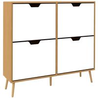 HOMCOM Shoe Storage Cabinet with 4 Flip Drawers for 8-16 Pairs, Natural