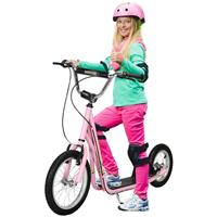HOMCOM Teen Scooter Adjustable Height Dual Brakes Rubber Wheels Kickstand, Pink