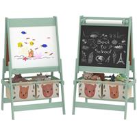 AIYAPLAY Kids Easel with Paper Roll, Blackboard, Whiteboard, Storage, Green