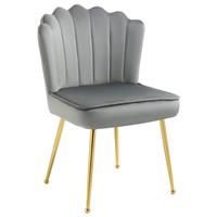 HOMCOM Velvet-Feel Shell Accent Chair Home Bedroom Lounge Metal Legs Grey