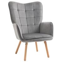 HOMCOM Upholstered Tufted Wingback Armchair with Seat Padding, Grey