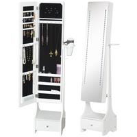HOMCOM Freestanding Jewellery Storage Mirror Armoire w/ LED Lights Hooks Drawer