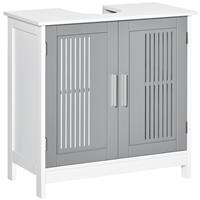 kleankin Bathroom Pedestal Under Sink Cabinet with Storage Shelf, 2 Doors, Grey