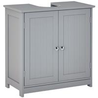 kleankin 60x60cm Under-Sink Storage Cabinet w/ Adjustable Shelf Drain Hole Grey