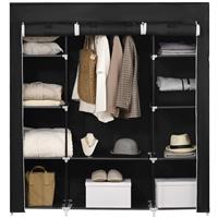 HOMCOM Fabric Wardrobe with 10 Shelves 1 Hanging Rail Foldable Closets Black
