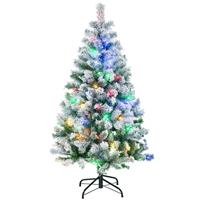 HOMCOM 4.5ft Artificial Flocked Christmas Tree with LED Lights, Snow Branches