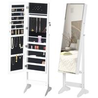 HOMCOM Lockable Jewellery Storage Mirror Armoire Freestanding Adjustable White