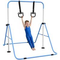 HOMCOM Adjustable Height Foldable Kids Gymnastics Bar, Blue