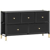 HOMCOM Fabric Chest of Drawers with PU Leather Surface, for Bedroom