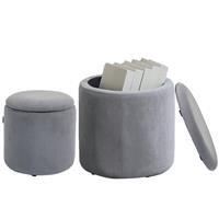HOMCOM Fabric Storage Ottoman with Removable Lid, Set of 2, Light Grey