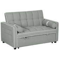 HOMCOM 2 Seater Pull Out Sofa Bed with Adjustable Backrest, Light Grey