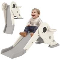 AIYAPLAY 3-in-1 Kids Slide with Basketball Hoop, Climber, Cream White