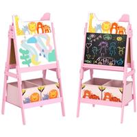 AIYAPLAY 2 in 1 Kids Easel with Whiteboard, Chalkboard, Storage Boxes, Pink