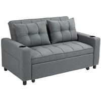 HOMCOM 2 Seater Pull Out Sofa Bed with Pockets for Living Room Charcoal Grey