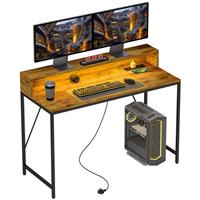 HOMCOM Computer Table with LED Lights, Gaming Desk with Shelf, Rustic Brown