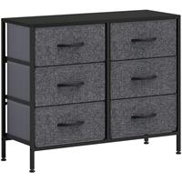 HOMCOM 6 Drawer Fabric Chest of Drawers w/ Wooden Top for Hallway Black