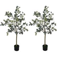 HOMCOM 2 Pack Artificial Plants, Faux Silk Eucalyptus Trees, 120cm