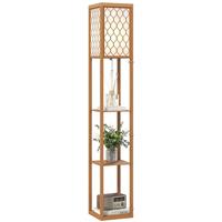 HOMCOM Modern Floor Lamp Light with 3 Shelves Fabric Lampshade Natural