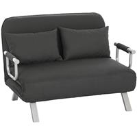 HOMCOM Fabric Sofa, Convertible 2 Seater Sofa Bed w/ Pillows, Charcoal Grey