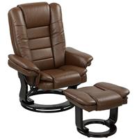 HOMCOM Swivel Manual Recliner and Footrest Set PU Leather Chair Brown