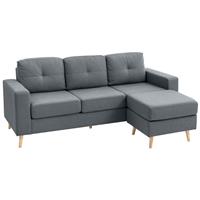 HOMCOM 3-Seater L-Shaped Linen Sofa: Sponge Cushions, Dark Grey , Refurbished