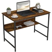 HOMCOM 2-Tier Writing Desk: Metal Frame, Rustic Brown , Refurbished