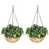 HOMCOM Artificial Flowers in Basket Set of 2 with PE Leaves and 18 Flowers