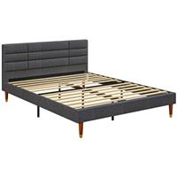 HOMCOM 5ft Upholstered King Bed Frame, Wooden Slat Support , Refurbished